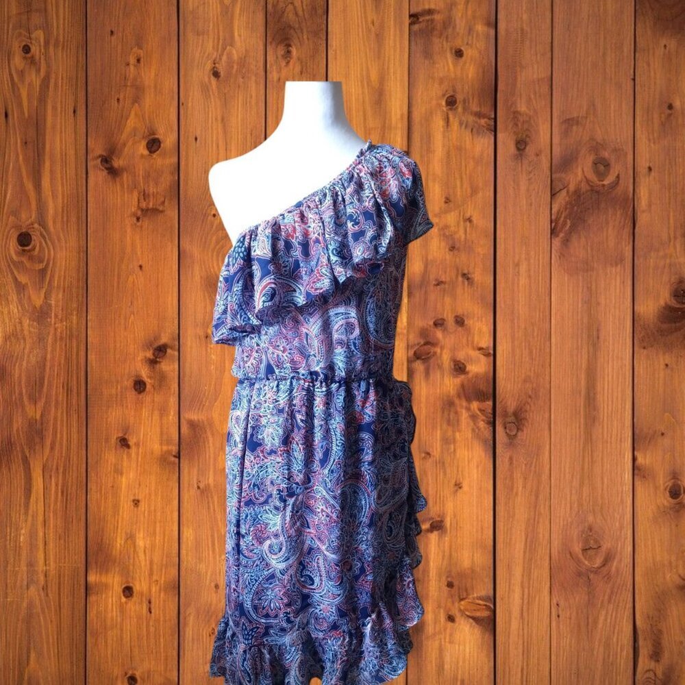 Parker Size Small One Shoulder Paisley Ruffled Wrap Skirt Boho Feminine Flirty